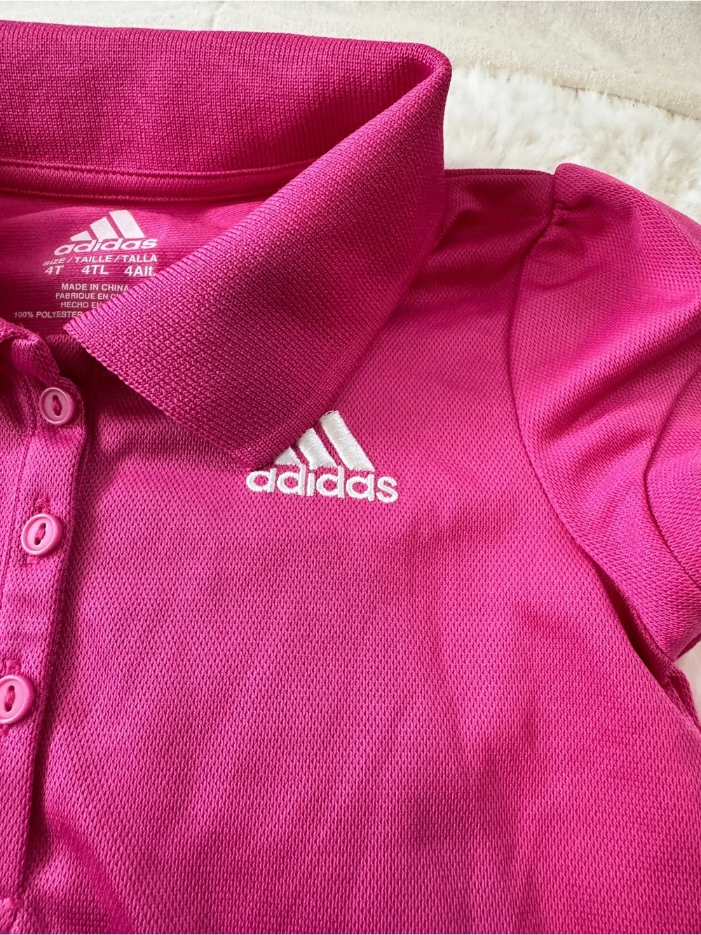 adidas Girls Hot Pink Polo Ruffle Dress with White Stripe Detail, 4T
